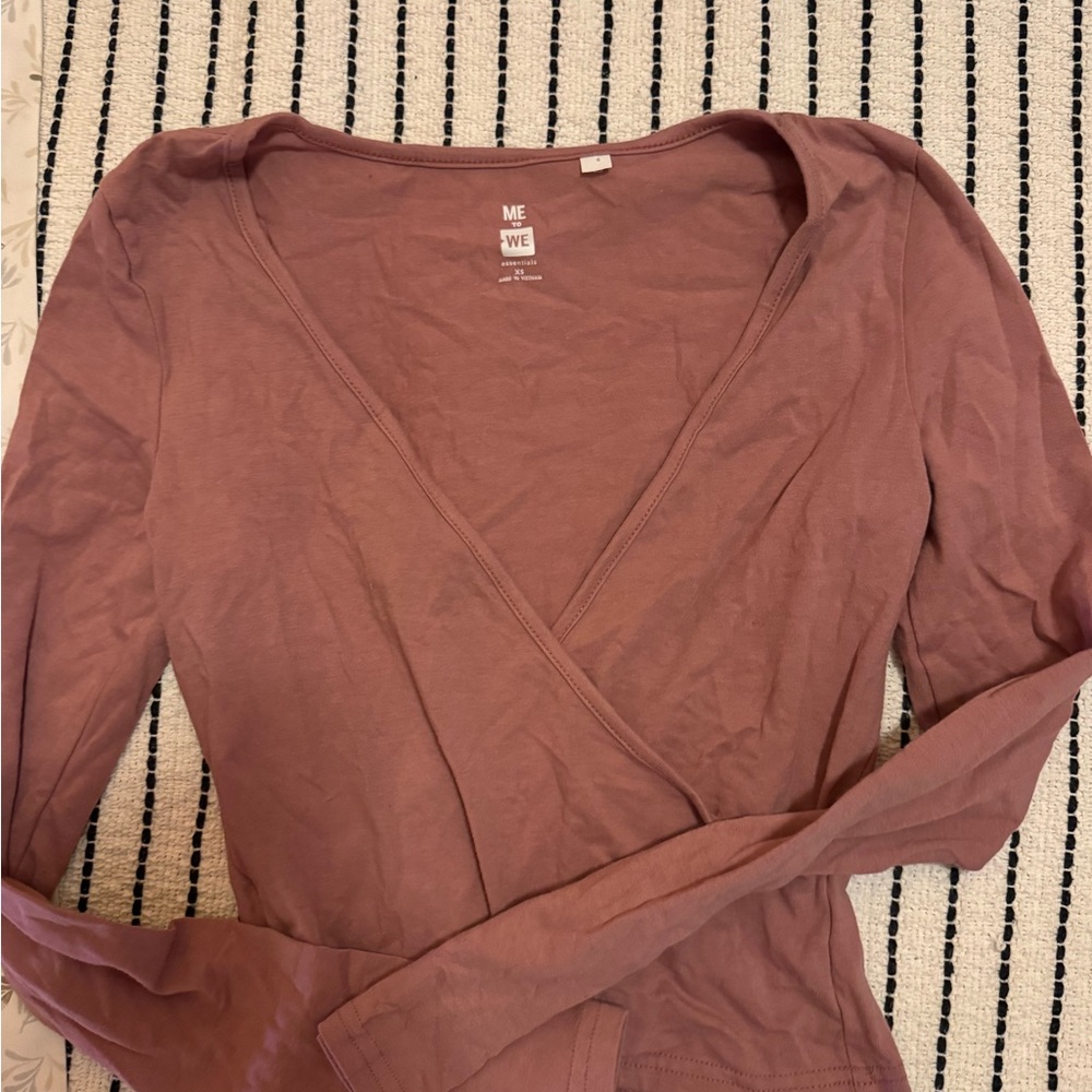 Me to We Dusty Rose Long Sleeve Wrap Top